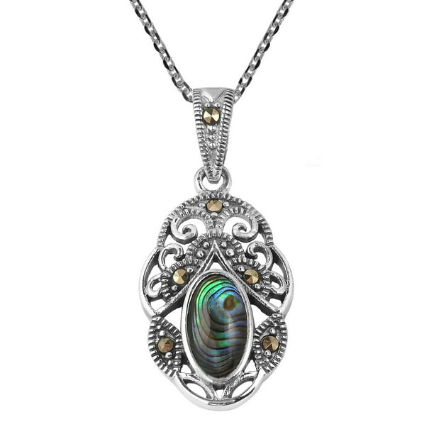 Silver 925 Marcasite Oblong Pendant